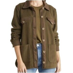 Blank NYC Fleece Plush Jacket Green Brown S